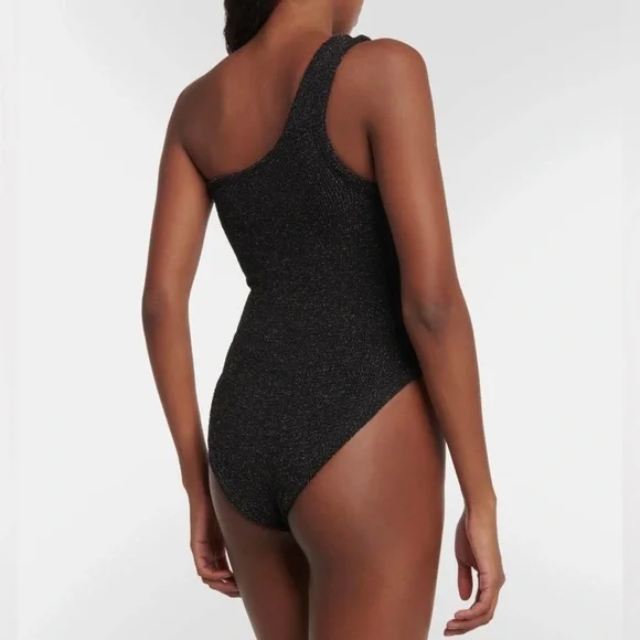 Hunza G Nancy Metallic One-Shoulder One-Piece Swimsuit Glittering Black OS NWT - Picture 4 of 15